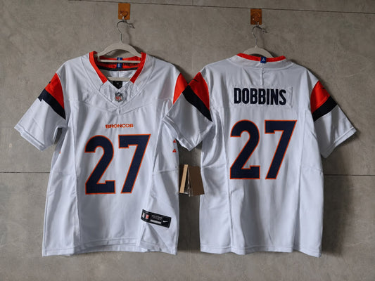 DENVER BRONCOS JK DOBBINS WHITE JERSEY