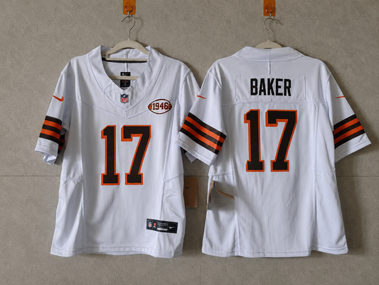 CLEVELAND BROWNS JEROME BAKER WHITE RETRO JERSEY ￼