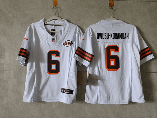 CLEVELAND BROWNS JEREMIAH OWUSU -KORAMOAH WHITE RETRO JERSEY ￼