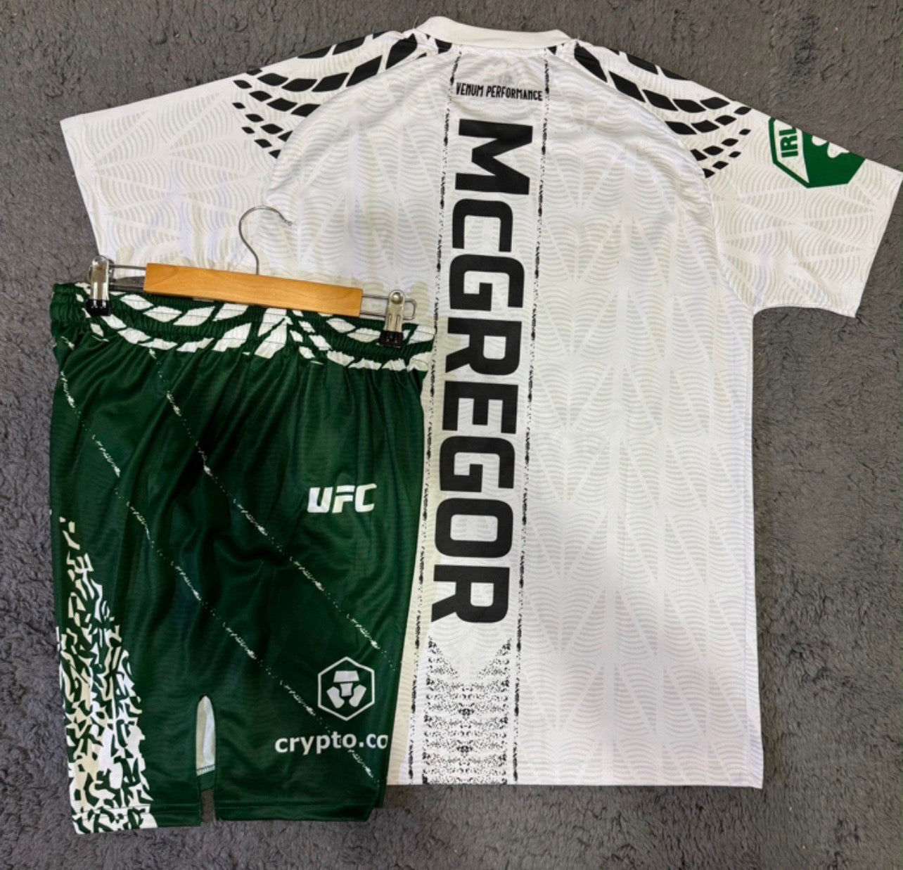 CONOR MCGREGOR WHITE SHIRT & GREEN SHORTS COMBO