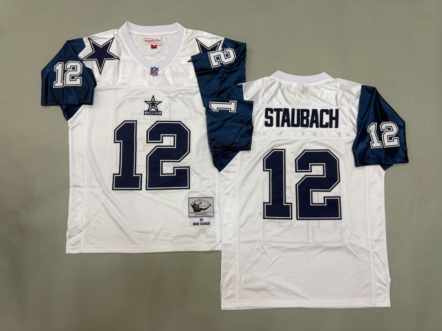 DALLAS COWBOYS RODGER STAUBACH WHITE VINTAGE JERSEY