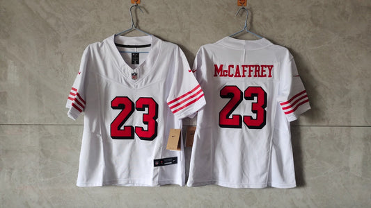 SAN FRANCISCO 49ERS CHRISTIAN MCCAFFREY THROWBACK WHITE JERSEY