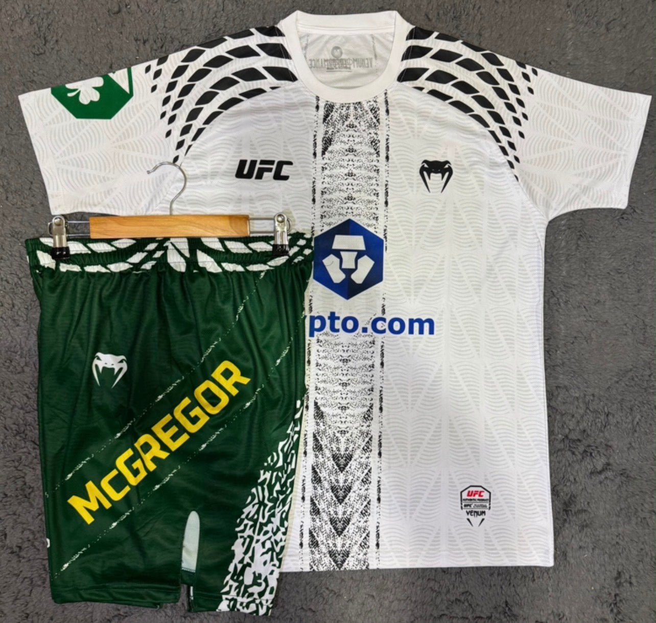 CONOR MCGREGOR WHITE SHIRT & GREEN SHORTS COMBO