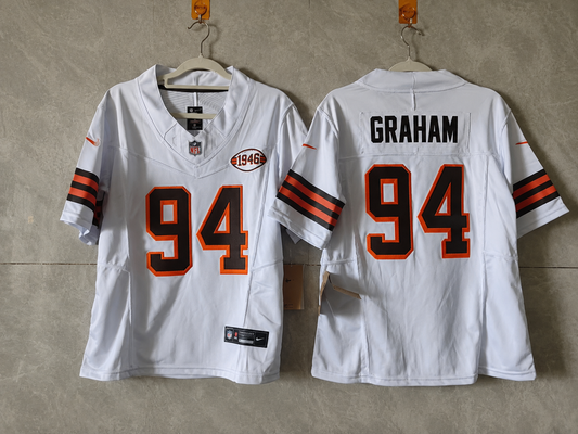 CLEVELAND BROWNS MASON GRAHAM WHITE RETRO JERSEY