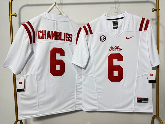 OLE MISS REBELS TAHJ CHAMBERS WHITE JERSEY