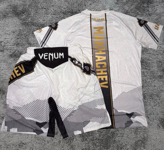 Islam Makhachev White Shorts and Shirt Combo ￼￼￼