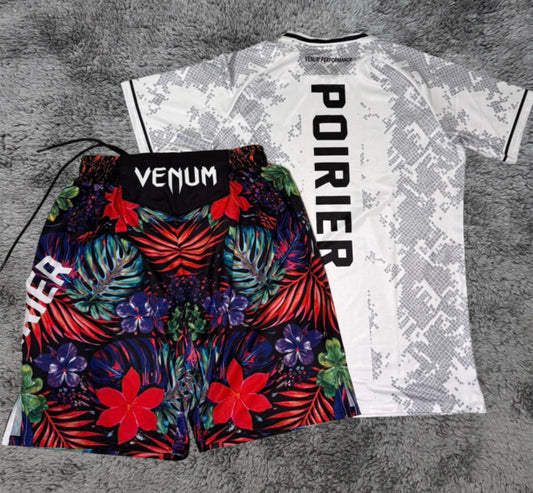 DUSTIN POIRIER WHITE SHIRT & RED SHORTS COMBO