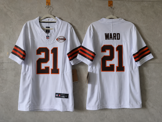 CLEVELAND BROWNS DENZEL WARD WHITE RETRO JERSEY ￼