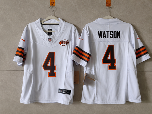 CLEVELAND BROWNS DESHAUN WATSON WHITE RETRO JERSEY￼
