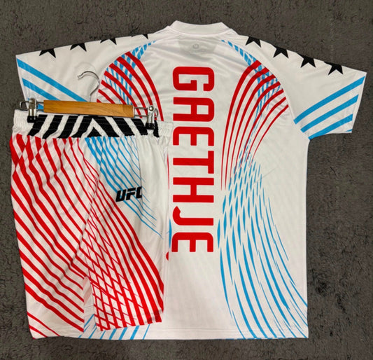 JUSTIN GAETHJE RED WHITE AND BLUE SHIRT AND SHORT COMBO