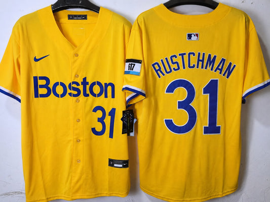 BOSTON RED SOCKS ADLEY RUTSCHMAN YELLOW JERSEY
