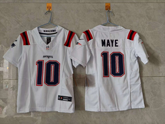 New England Patriots Drake Maye White Jersey