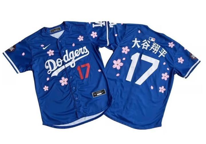 Los Angeles Dodgers Shohei Ohtani Blue Japanese rose blossom jersey ￼