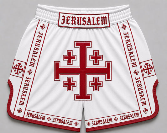 Jerusalem Red Cross satin Muay Thai shorts