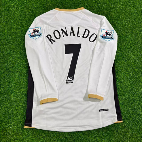 Cristiano Ronaldo #7 Manchester United 2006-2007 White Retro Long Sleeve Football Jersey