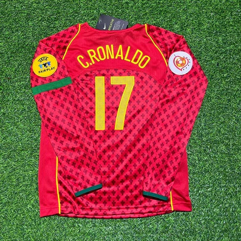 Cristiano Ronaldo Portugal EURO 2004 Long Sleeve Retro Home Red Football Jersey
