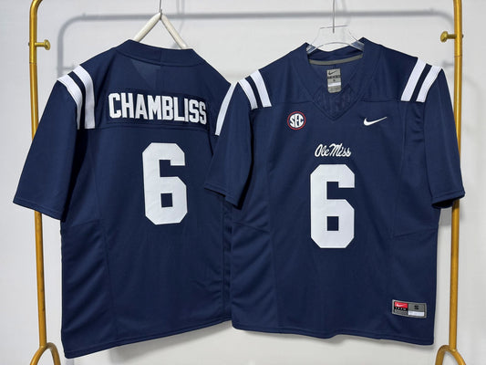 OLE MISS REBELS TAHJ CHAMBERS BLUE JERSEY